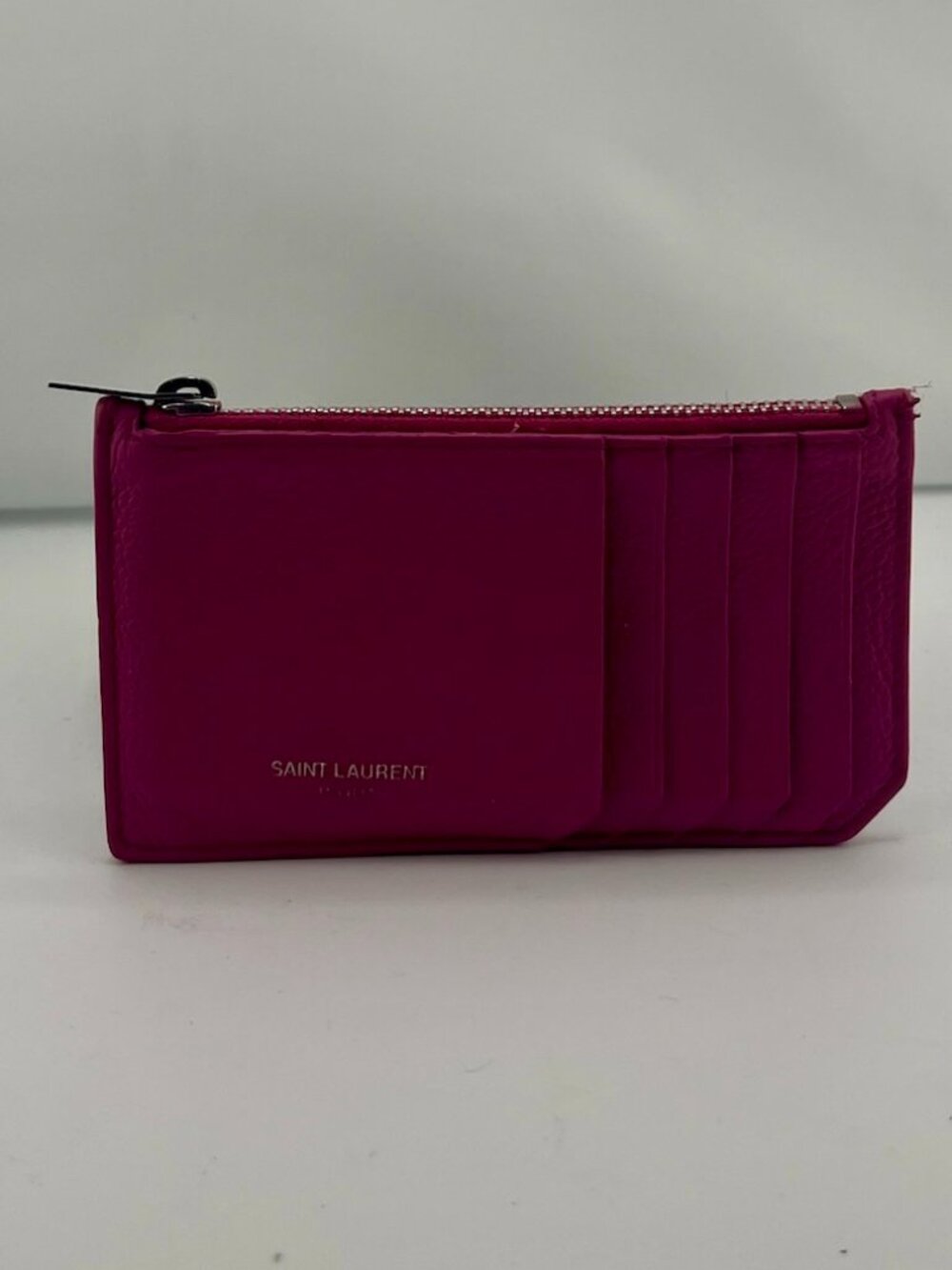 #R1 SAINT LAURENT PARIS fragments zipped card case in grain de poudre leather